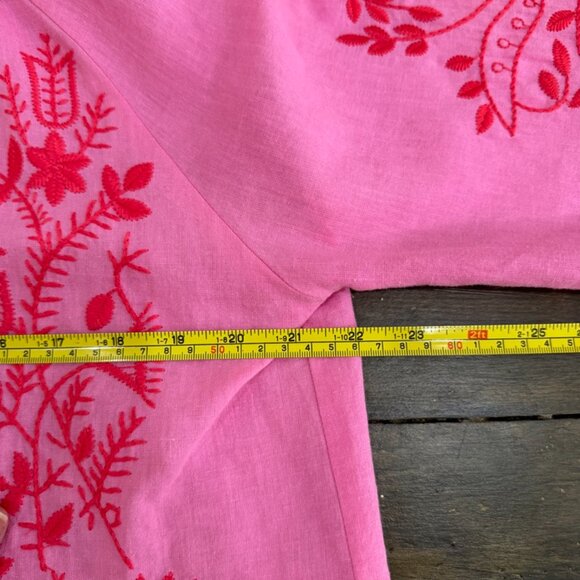 Tallulah Kate Boutique Bright Pink Linen/Cotton Embroidered Peasant Blouse SZ S - Picture 8 of 11